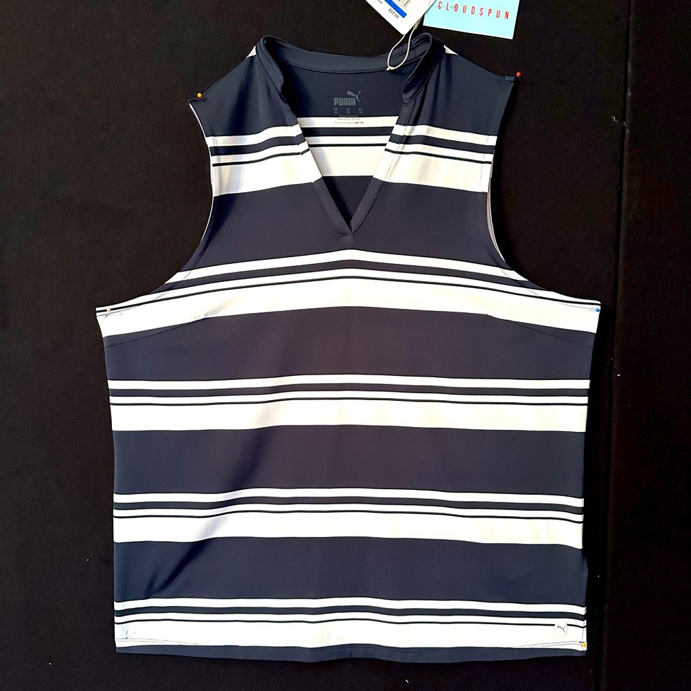 Puma Cloudspun, Navy and White XL Sleeveless Golf Shirt